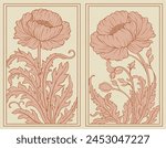 Frame with a peony in the style of Victorian Art Nouveau. Beautiful peony modern vintage floral composition 1920-1930 years.Vector design.