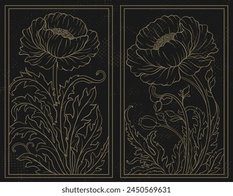 Frame with a peony in the style of Victorian Art Nouveau. Beautiful peony modern vintage floral composition 1920-1930 years.Vector design.