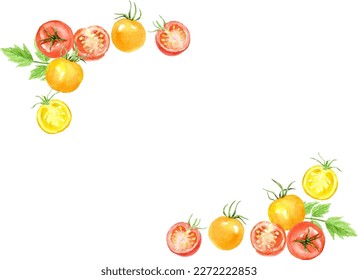 Frame of petit tomatoes painted by watercolors