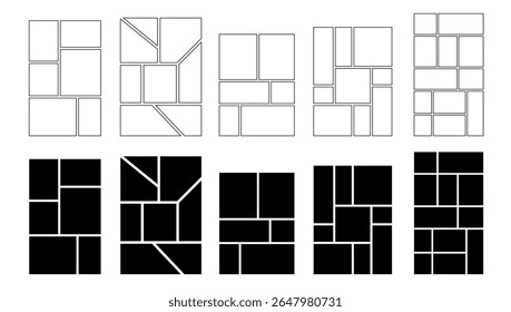 Foto do quadro, layout de grade preto para um modelo de marca ou cartão em negrito. Este design de mosaico é perfeito para um moodboard, colagem, ou imagem abstrata.