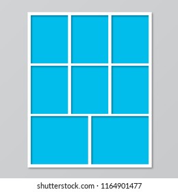 Frame photo collage. Mood board vector illustration. Timeline for photographers. Cover for blog boards, websites, banners, posters. Easy to edit mockup template for storyboards, presentations, etc.