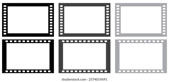 Frame of a photo film shot . High quality illustration of a black film strip isolated on white background