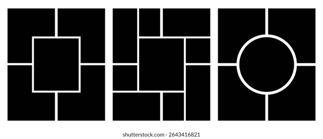 Frame for photo and pictures, photo collage. Puzzle mood board, branding presentation template creative vector set. Scrapbook images for social networks. Vector illustration eps 10 