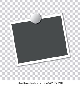 Frame for a photo suspended with a button or a magnet on a transparent background. Template for your projects. Vector illustration.