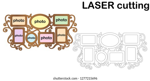 Frame for photos with butterflies for laser cutting. Collage of photo frames. Template laser cutting machine for wood and metal. The perfect gift for St. Valentine's Day.