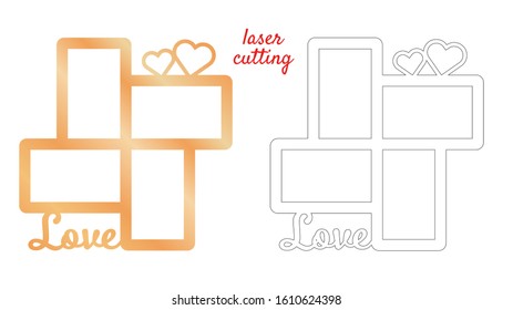 Frame for photos with inscription Love for laser cutting. Collage of photo frames. Template laser cutting machine for wood and metal. The perfect gift for St. Valentine's Day or Wedding day
