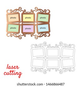 Frame for photos for laser cutting. Collage of photo frames. Template laser cutting machine for wood and metal. The perfect gift for St. Valentine's Day.