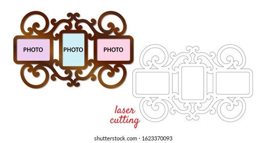 Frame for photos for laser cutting. Collage of photo frames. Template laser cutting machine for wood and metal. The perfect gift for St. Valentine's Day or Wedding's Day