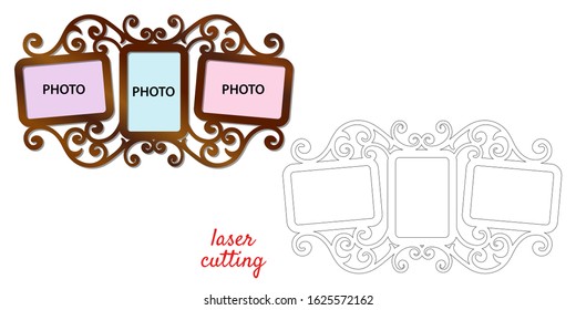 Frame for photos for laser cutting. Collage of photo frames. Template laser cutting machine for wood and metal. The perfect gift for St. Valentine's Day or Wedding's Day