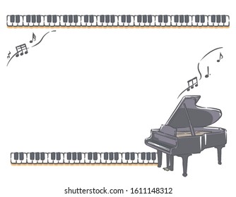 Frame with piano and keys. Vector illustration.