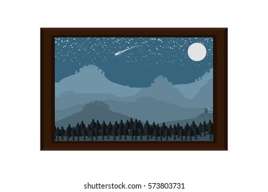 frame picture mountain hill landscape.vector and illustration
