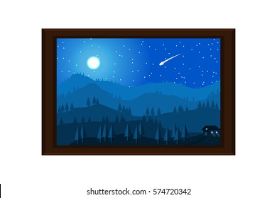 frame picture mountain hill landscape.vector and illustration