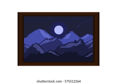 frame picture mountain hill landscape.vector and illustration