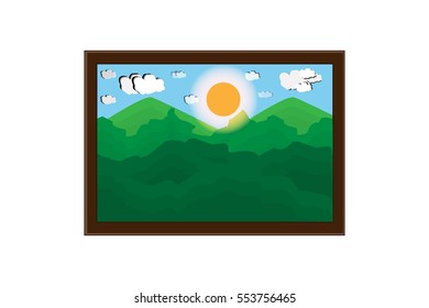 The frame picture  mountains high noon landscape. vector and illustrator