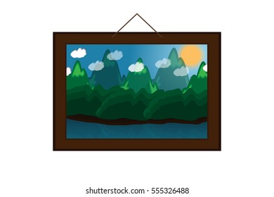 The frame picture  mountains high noon landscape. vector and illustrator