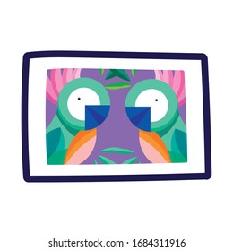 frame picture parrots foliage tropical design isolated icon vector illustration