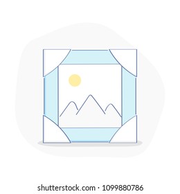 Frame with picture, photo or an image with landscape. Multimedia files, share images or photography concept, file transfer service. Flat outline ui design icon concept.