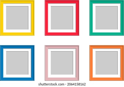 Frame for a picture or photograph. Photo frame icon. Set of realistic colored frames in flat design isolated on white background. Vector illustration for cartoon design. Vector.