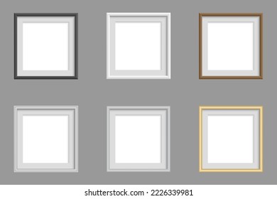 Frame for a picture or photograph. Photo frame icon. Set of realistic colored frames in flat design isolated on grey background. Vector illustration for cartoon design. Vector.
