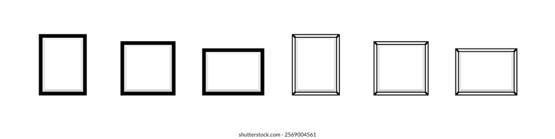 Frame picture set icons. Linear and silhouette style. Vector icons.