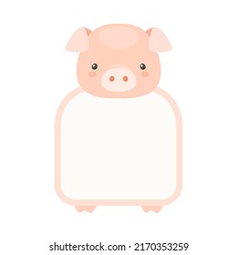 Frame with pig head. Photo album, note book page, notes, memories and stickers decorated with cute wild animal cartoon vector illustration