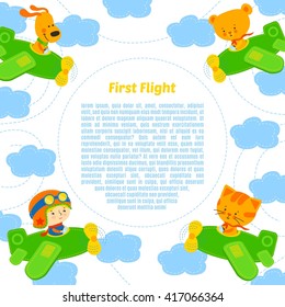 Frame pilot vector illustration, First flight. T-shirt design