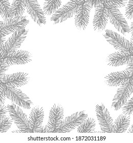 Frame with pine branches. For printing wrapping paper, packaging, fabric. Hand Drawn vector illustration.