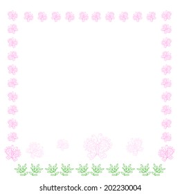 frame of pink butterflies and flowers vector