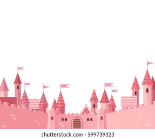 Moldura com castelo rosa. Ilustração plana vetorial.