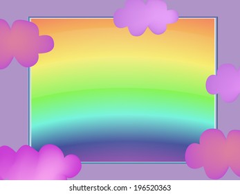 frame with pink clouds and rainbow