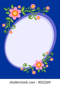 Frame from pink decorative flowers on a dark blue background.