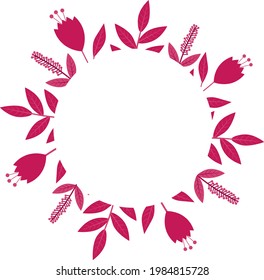 Frame pink flowers silhouettes vector illustration. Postcard plants pink leaves