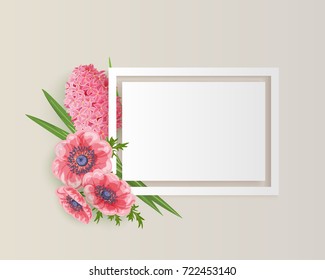 frame with pink, rad flowers for congratulations, invitations, price tags, flyers