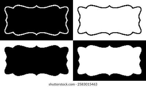 Frame in pixels in four variations. Border, frame, pixel, isolated background, blank background, shape