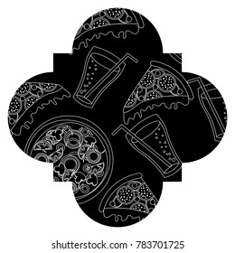 frame with pizza and soda pattern background