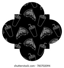 frame with pizza and soda pattern background