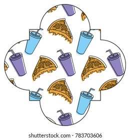 frame with pizza and soda pattern background