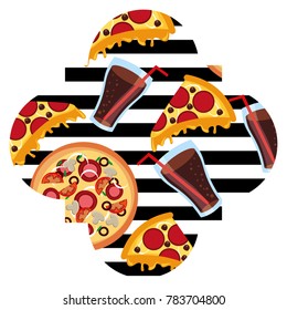 frame with pizza and soda pattern background