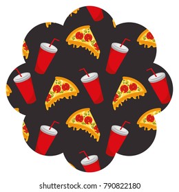 frame with pizza and soda pattern background