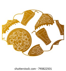 frame with pizza and soda pattern background