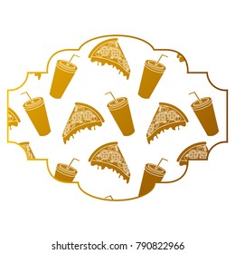 frame with pizza and soda pattern background