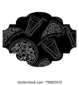 frame with pizza and soda pattern background
