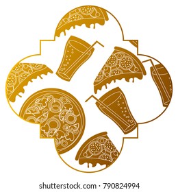 frame with pizza and soda pattern background