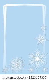 Frame and place for text, decorated with openwork gentle snowflakes, vector image