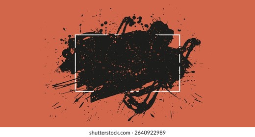 Frame, place for text, quote. Grunge texture with splatters. Liquid paint drops. Messy abstract ink blots. Dirty hand painted backdrop. Distressed art design. 