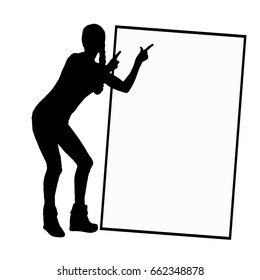 A frame with a place under the text monochrome. Girl on a white background with a silhouette frame indicates. Illustration, vector for your design