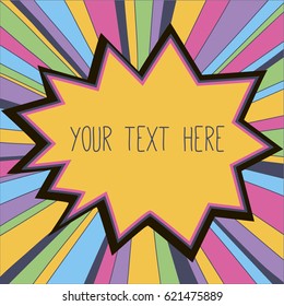 Frame with a place for your text. Circles ornament in bright colors in the background. psychedelic bright 1960-1970 retro style. 