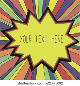 Frame with a place for your text. Circles ornament in bright colors in the background. psychedelic bright 1960-1970 retro style. 