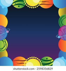 Frame with planets and sun. Space background. Concept for fantasy games.
