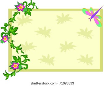 Frame with Plants, Flowers, and Dragonfly
